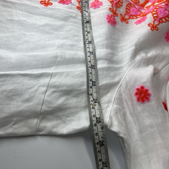 John Mark Women’s Embroidered 100% Linen Tunic Split Neck White Pink Sz 1X Boho - Picture 10 of 12